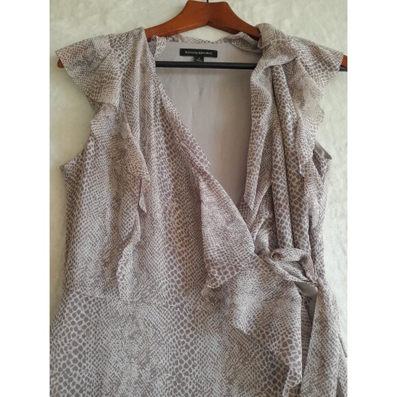 Banana Republic Sz 4 Snake Print Ruffle Wrap Event Party Lightweight Maxi Dress - Picture 4 of 10
